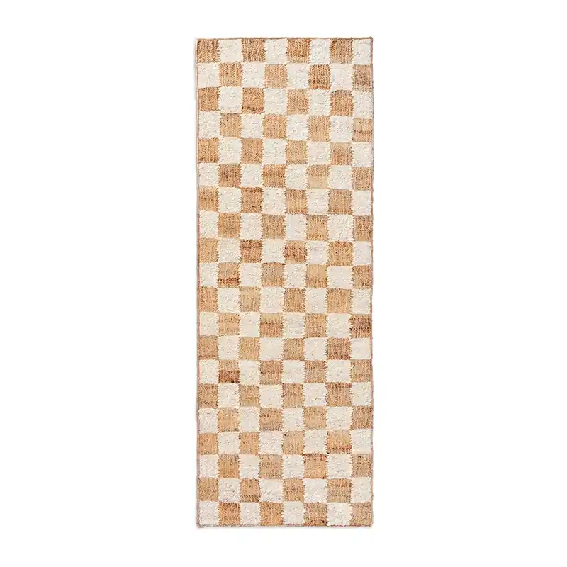Beställ nu Handvävd Ullmatta Check 70x180 cm Off-White